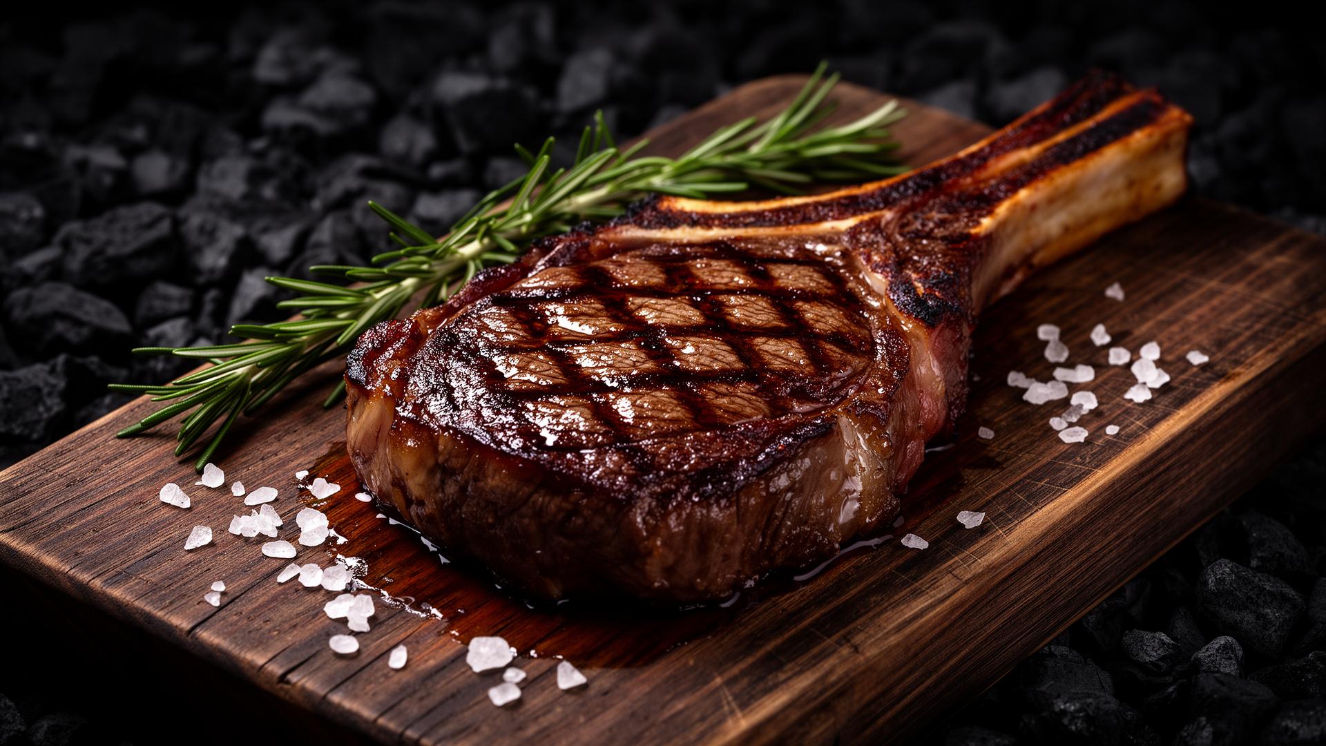 Rib Eye steak on a wooden board